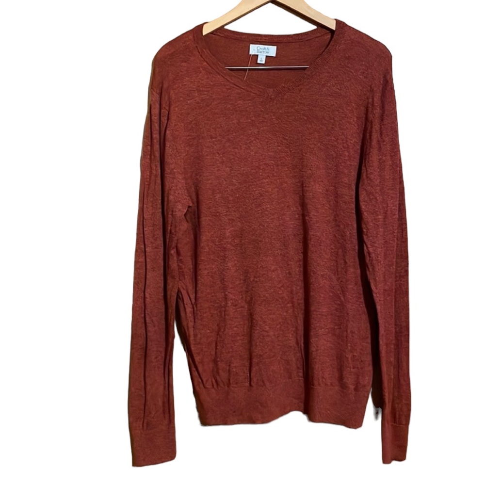 •CROFT & BARROW•MENS' RUST VNECK RIBBED HEM KNIT LIGHTWEIGHT SWEATER SIZE LARGE